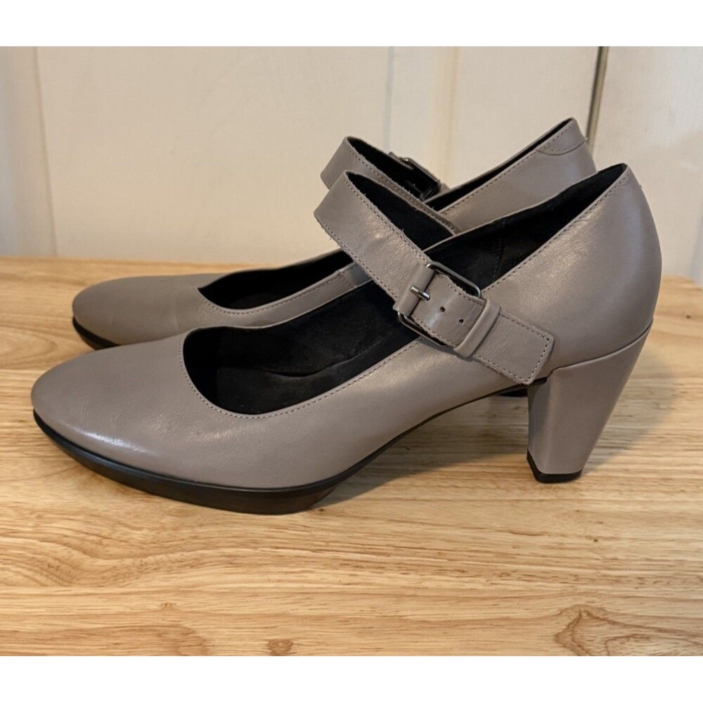 ECCO Women's Mary Jane EU 39 US 8.5 Gray Leather Comfort Heels